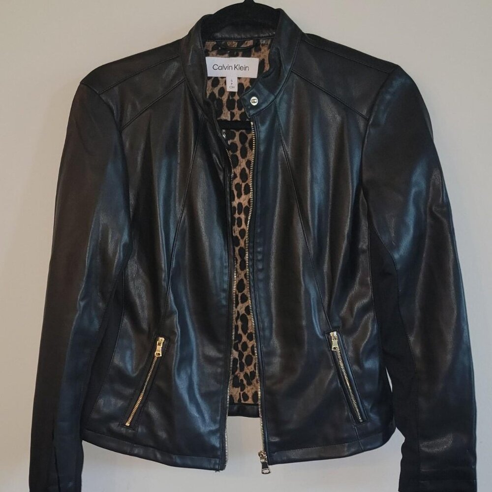 NWT! Calvin Klein Leather Jacket Black XS